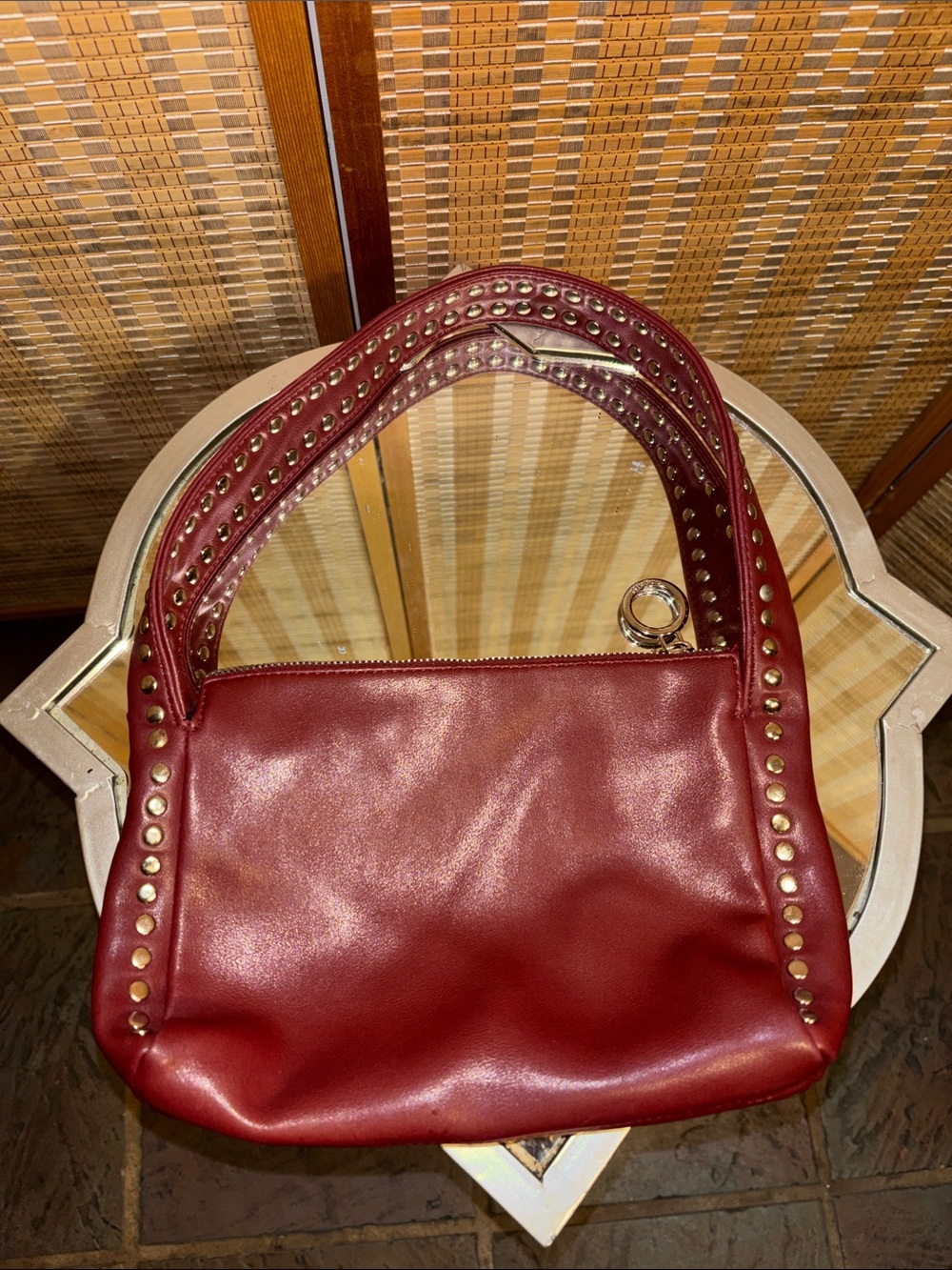 Nine West | Women’s Burgundy Faux Leather Studded Shoulder Bag - Picture 9 of 12